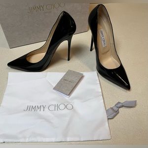 Jimmy Choo Anouk Black Patent Stiletto Pumps 120mm Heels Sz 37.5 Eur 7 US.